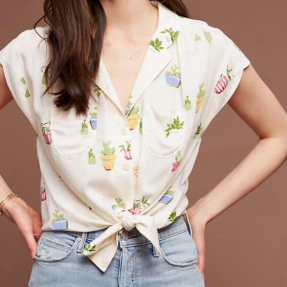 Maeve Tops - Anthro Maeve Cactus Plant Raffine Blouse H10785